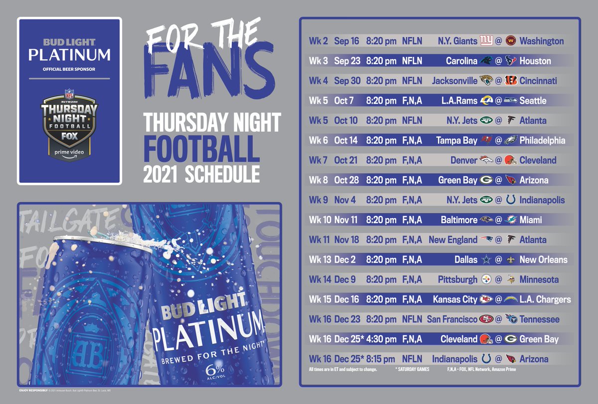 The brightest stars, the biggest NFL games, &amp; the fiercest rivalries 🏈 
Thursday Night Football is BACK &amp; we are drinking Bud Light Platinums all night long to celebrate 🍻 <a href="/budlight/">Bud Light</a>