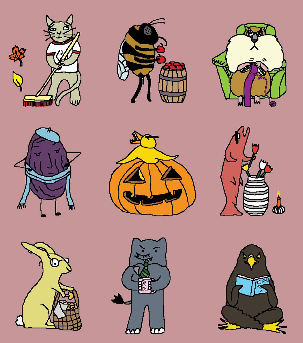 AngryDuckShop's tweet photo. AngryDuckWorld characters doing their fave Autumn stuff #fallvibes #angryduck #originalcharacters https://t.co/MvFTofMK6j
