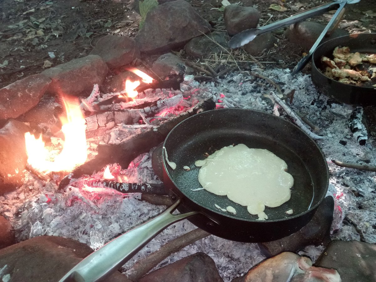 FishpoolMr's tweet photo. @ErringtonTweet  update from Mr Fishpool's Forest School course. Outdoor cooking (pancakes) and lots of tree identification today, after setting up a temporary camp https://t.co/sixdTmqHf9