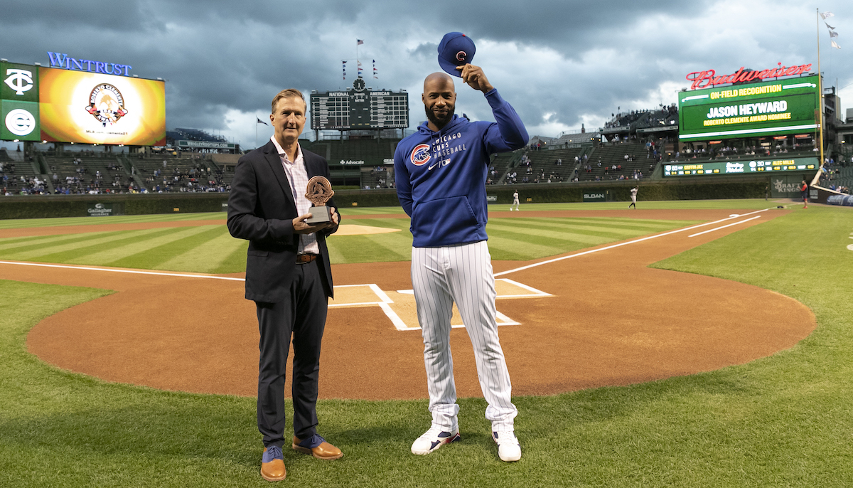 #CubsRBI players joined us at Wrigley Field on Tuesday night as the <a href="/Cubs/">Chicago Cubs</a> honored Jason Heyward as their Roberto Clemente nominee and recognized Deputy Governor <a href="/SolAmoresFlores/">Sol A. Flores</a> as the community honoree for their dedication to service, community and social justice.