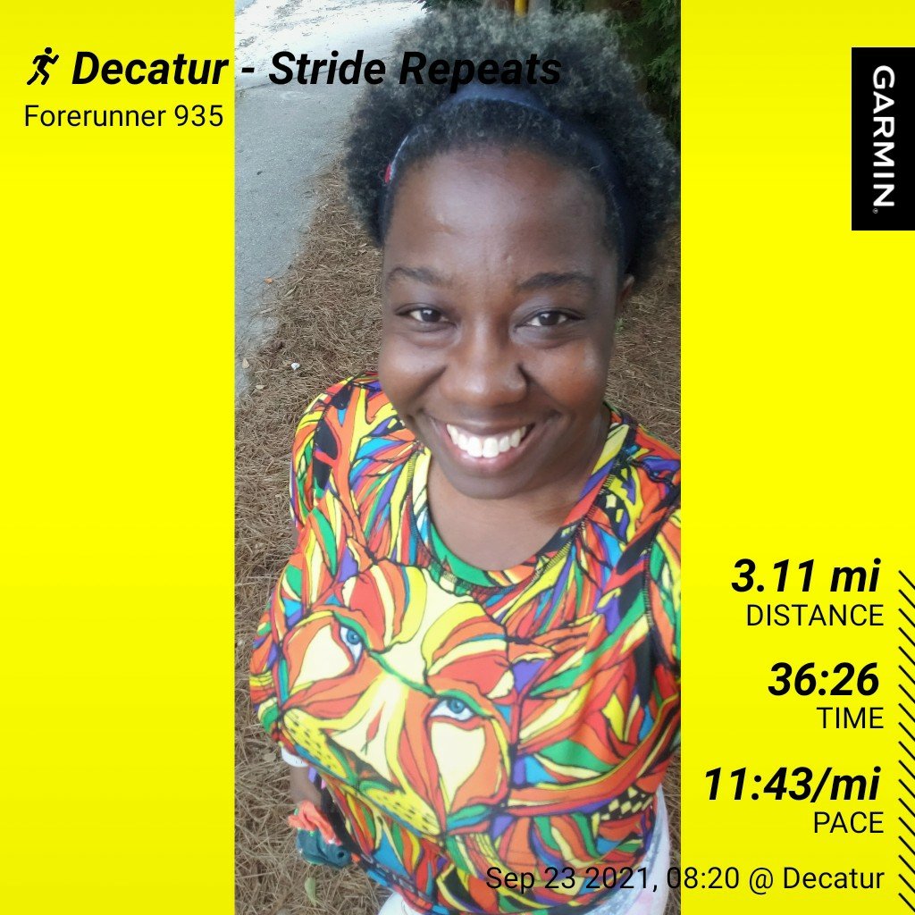 nacole99's tweet photo. I had the strength of a lion to run strides in my new @INKnBURN tee-shirt. The fastest stride was 7:48 min/mile. 2 days until the @backonmyfeet virtual 15k. #bibchat #runchat #bomfbr #leagueofgarmin https://t.co/Wgv9yX1NIl