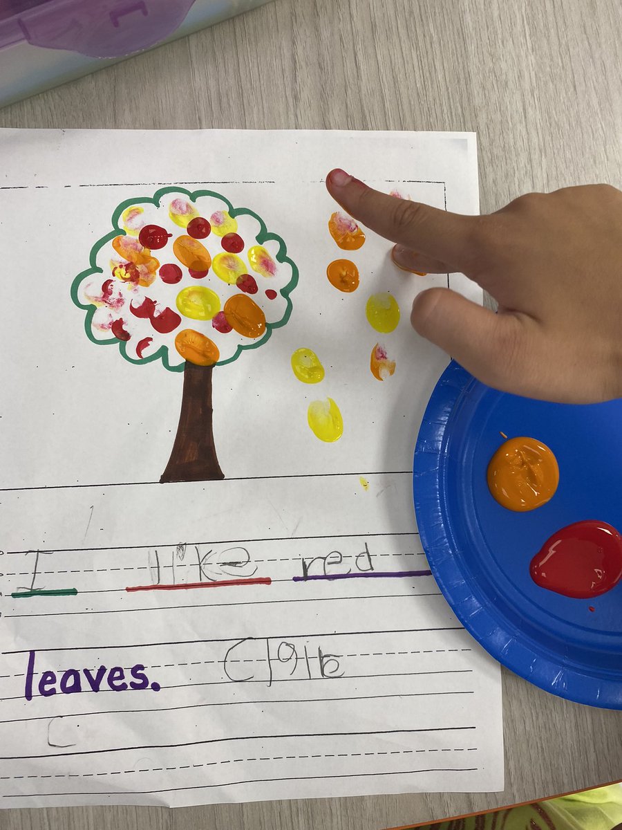 Today we practiced writing a sentence using our new sight words.  We also finger painted beautiful fall trees. <a href="/CMSmtolive/">CMS Elementary School</a> @MathWithMrsM <a href="/KatVizzone/">Kat Vizzone</a>