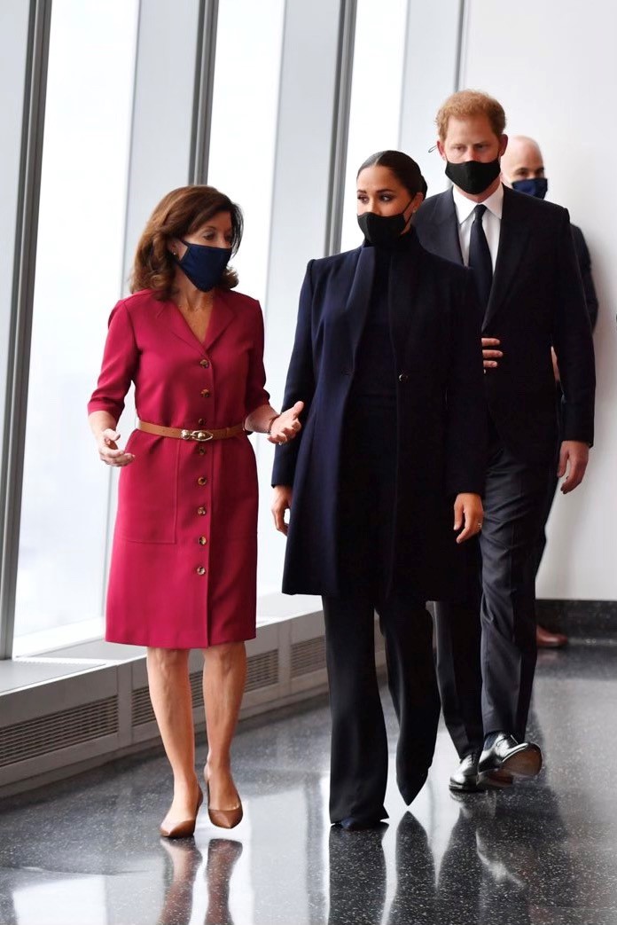Governor Hochul walks with the Duke and Duchess of Sussex at the One World Observatory