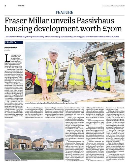Leading property developer, Fraser Millar, has unveiled a pioneering, £70M flagship project, which will be the largest Passivhaus housing development in the whole of the UK and Ireland
Read the full article here: newsletter.co.uk/business/consu…