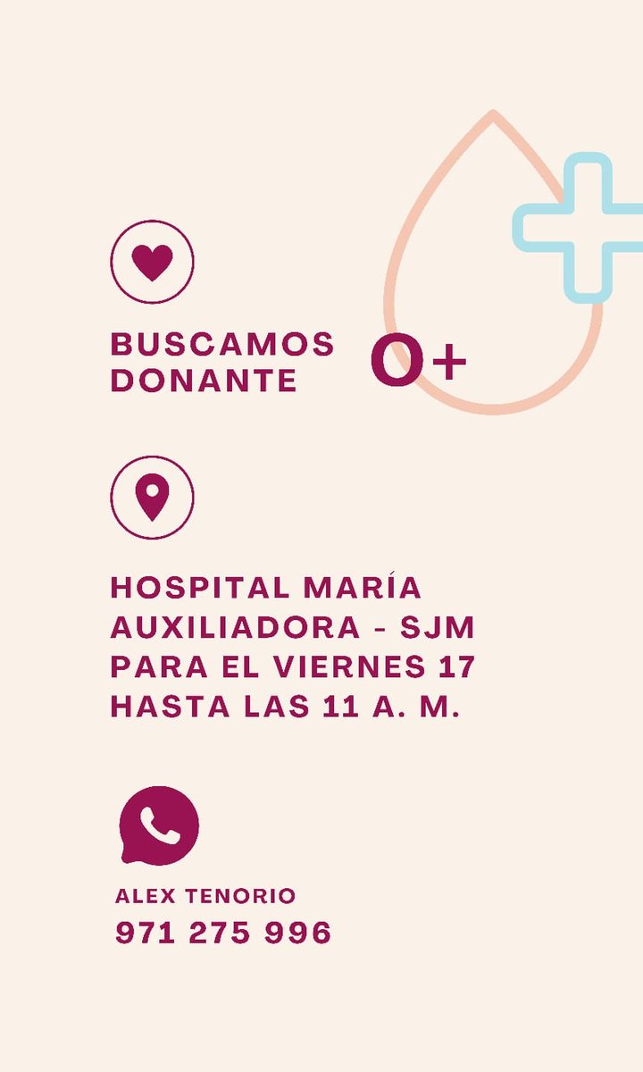 octavodepollo's tweet photo. ¡Están buscando #donante de sangre en #SJM! Si eres O+, acércate al hospital María Auxiliadora y contáctate con Alex Tenorio al 971275996. https://t.co/WNDOuZTz2H