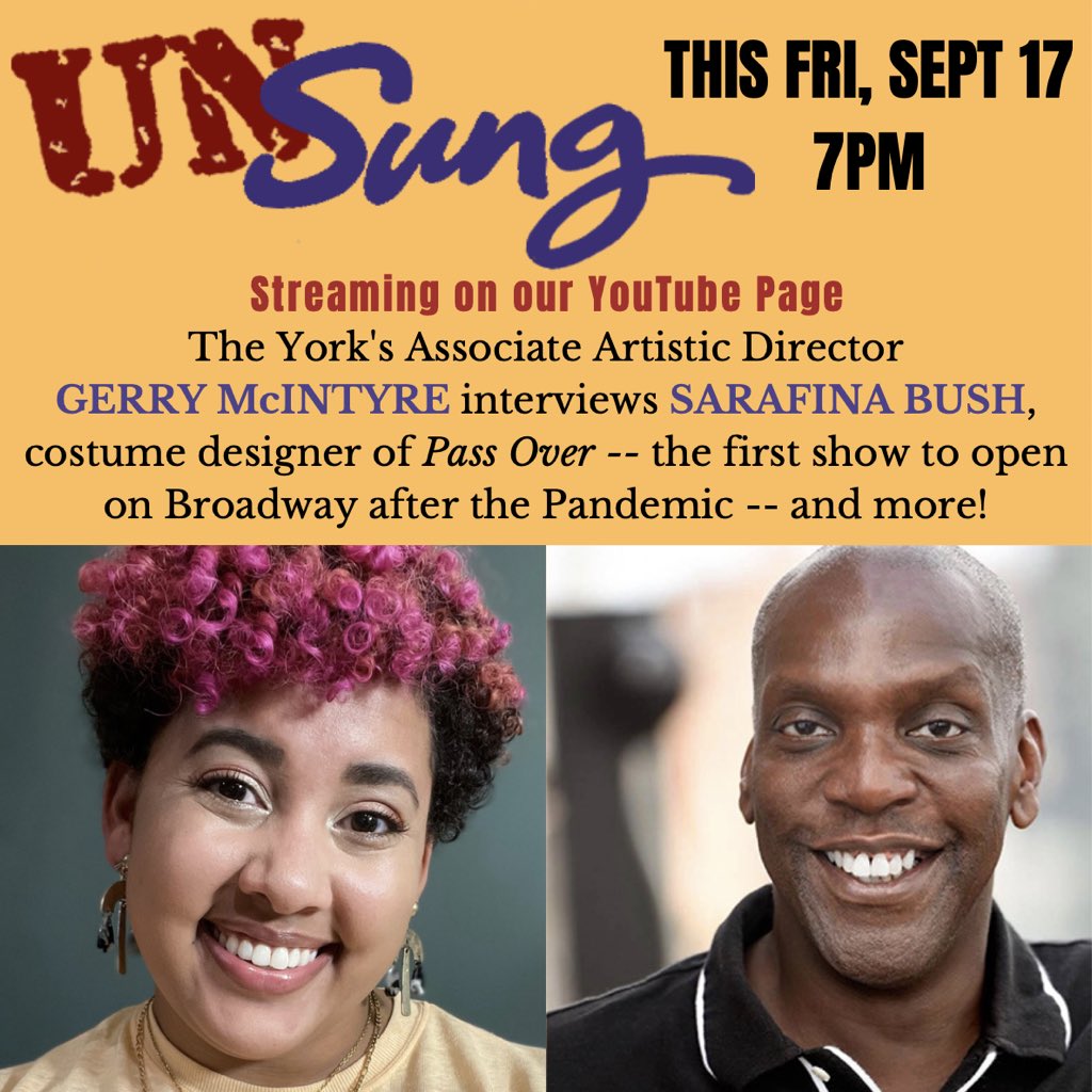 UNSUNG is created Gerry McIntyre as a way to meet #BIPOC artists working behind the scenes in theater. Join him as he interviews SARAFINA BUSH, the costume designer of <a href="/passoverbway/">Pass Over on Broadway</a>, Assistant Designer on <a href="/MJtheMusical/">MJ</a> and Associate Designer on <a href="/jaggedmusical/">Jagged Little Pill</a>.