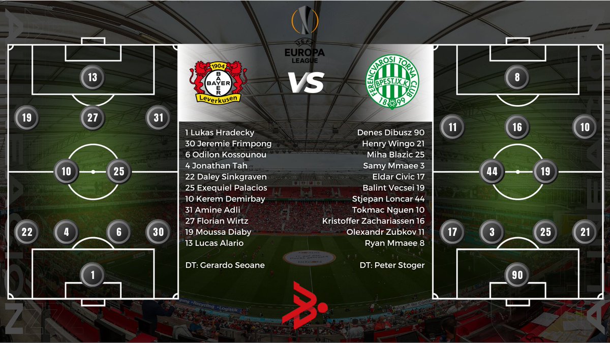 mibundesliga's tweet photo. Formaciones confirmadas para el debut del #BayerLeverkusen en #UEL. #Seoane apuesta por la rotación y hace bastantes cambios. Vuelve #Alario al 11 titular. El rival? El #Ferencvaros de nuestro amigo Peter #Stoger. https://t.co/Eewx9KOeHd