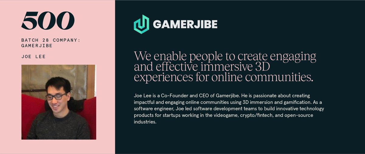 500GlobalVC's tweet image. @GamerjibeSocial is presenting  at #500DigitalDemoDay! Gamerjibe enables people to create engaging &amp;amp; effective immersive 3D experiences for online communities! Read their startup spotlight below. #b28demoday

Watch now: bit.ly/3zbqVxz

Learn more: gamerjibe.com
