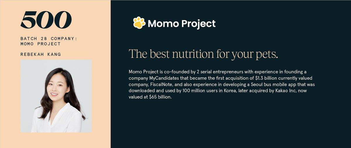 500GlobalVC's tweet image. #momoproject is presenting now at #500DigitalDemoDay! Momo Project aims to provide the best nutrition for your pet. Tune in to their pitch and learn more about their mission. #b28demoday

Watch now: bit.ly/3zbqVxz

Learn more: bit.ly/3kgnZeB