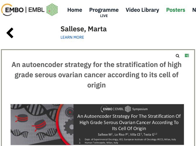 MartaSallese's tweet photo. Excited to present today my poster @EMBLEvents symposium “Multiomics To Mechanisms” #EESOmics about our autoencoder strategy to stratify HGSOC patient according to tumor cell of origin https://t.co/AM0pwZJxPI