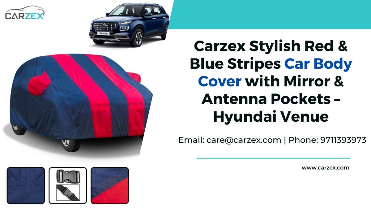 carzexdotcom's tweet photo. Carzex Stylish Red & Blue Stripes Car Body Cover with Mirror & Antenna Pockets – Hyundai Venue
Place an order - https://t.co/cmwfYUb7P6
For any query Contact - Email: care@carzex.com | Phone: 9711393973
#carbodyshop #carzex #bikecover #Scootercover #caraccessoriesshop https://t.co/e1Ofsk41zM