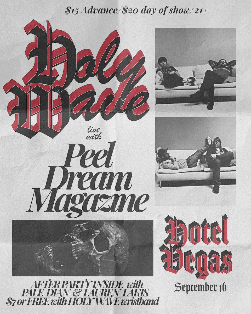 HotelVegasATX's tweet photo. ⚫️ PATIO
#HappyHour 5-7pm
8-9:30pm - DJ Jake Garcia (of The Black Angels)
9:30pm - @peeldreamzine
10:35pm - @Holy_Wave
12am - DJ Hollywood Jones
+Left Side Vintag 🌿
https://t.co/KhperhoEZ4

⚫️ INSIDE | $7 or free w/ Holy Wave tix
11:30p - #PaleDian
12:15a - @LaurenALakis https://t.co/JgvmftDXOG
