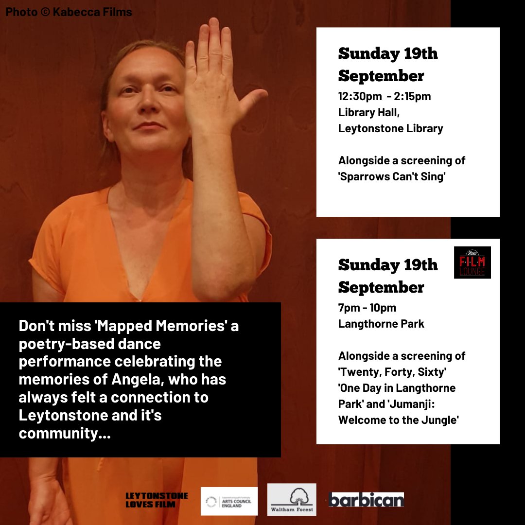 Love film & dance? Looking for something creative to do on Sunday? Then come along to a free performance of our latest work 'Mapped Memories', which explores one woman's connection to Leytonstone through poetry & dance. 

Book your ticket here: leytonstonelovesfilm.com/whats-on/mappe…

 #LLF2021