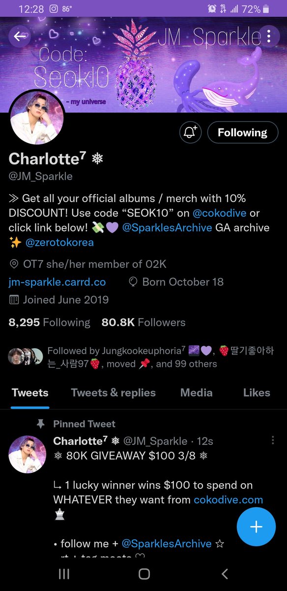 ChimChimChocol1's tweet photo. @JM_Sparkle @cokodive United States.
Thank you for the giveaway!  Good luck to everyone who enters!  ❤
@beatrizzakutniy @sopeisjjang9394 @soft4skz @bangtan_is_home @DontwoonuWu @_sugajusshi_ https://t.co/u6wlVzaSVB