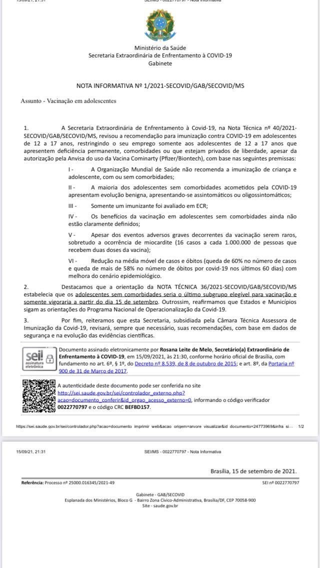 GFiuza_Oficial's tweet photo. Aí está: a vacinação de adolescentes saudáveis contra covid é VETADA. Mas autoridades como Eduardo Paes obrigam adolescentes a tomarem essa vacina até p/ natação. Calma que ainda vamos falar das mortes de adolescentes vacinados. Os irresponsáveis do passaporte fascista VÃO PAGAR. https://t.co/UzO6KtIGU4