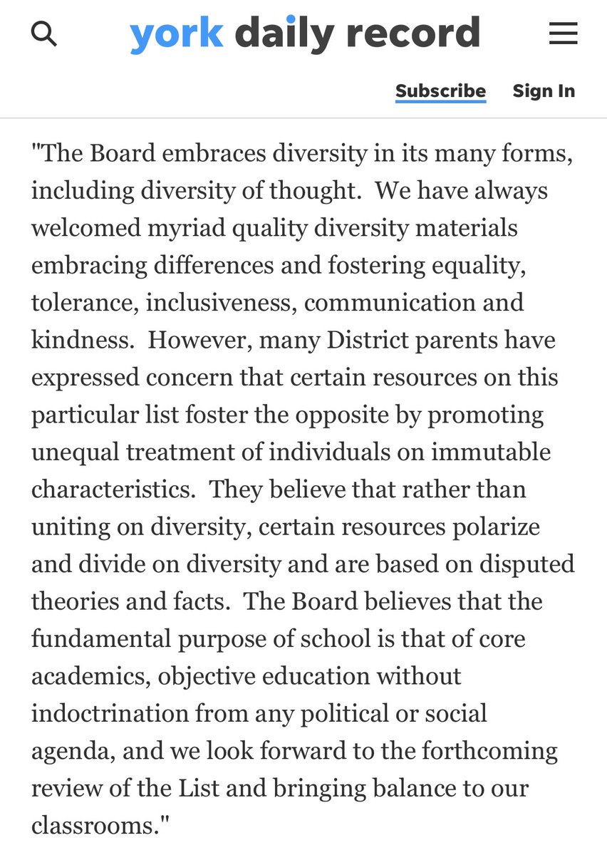 As a graduate of <a href="/centralyorksd/">Central York School District</a>, I am sickened by the board’s vile attempt to erase stories from BIPOC authors. You claim “children are our future” but invalidate the experiences of your minority students by calling this divisive and indoctrinating. You should be ashamed.