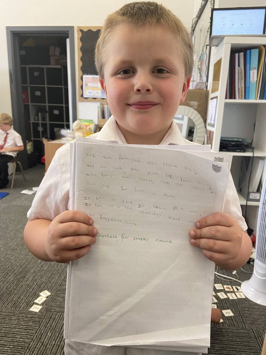 NWheatleyYr1's tweet photo. A very proud young man today. Two pages of writing and massive improvement in his handwriting in just two weeks #youngwriters #proudlearner #believeachievethrive https://t.co/lWJ8OYEWmm