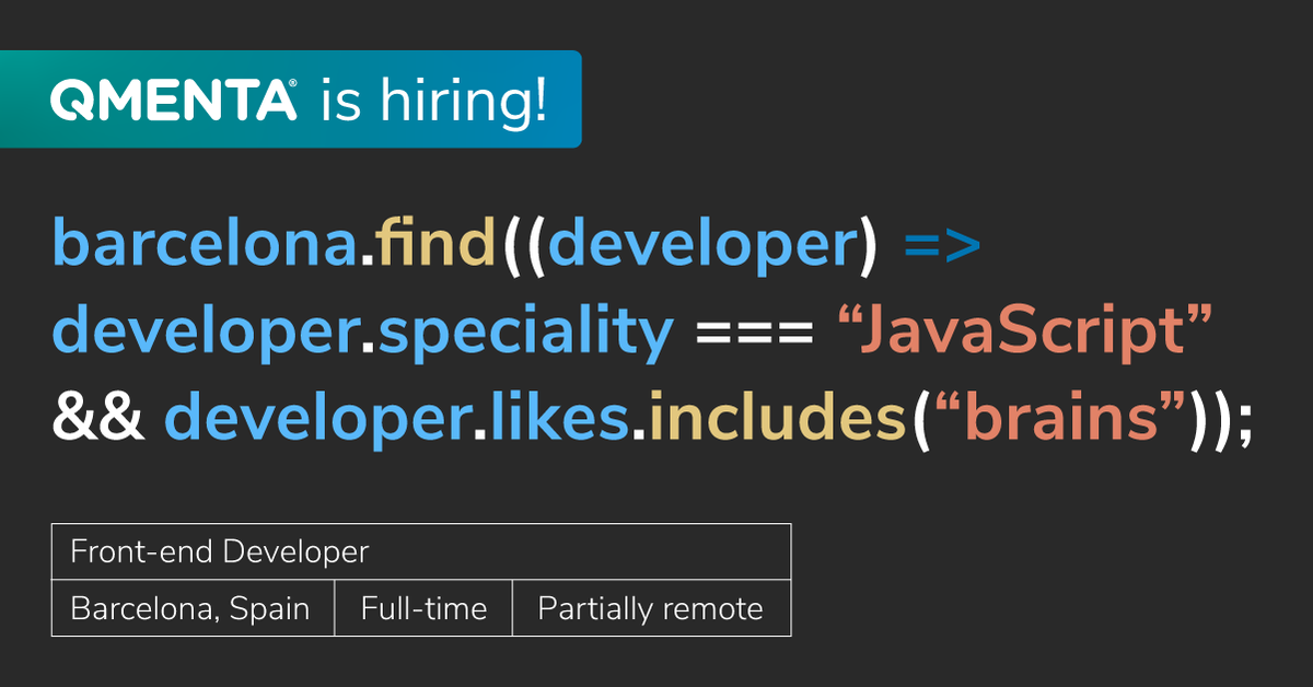 QMENTA_Inc's tweet photo. Spread the word! We are looking for an amazing #FrontEndDeveloper - Join a company supporting amazing experts who are developing therapies &amp; cures for #neurological diseases. Learn more here: https://t.co/NlWqu8TobS #jobs #IT #Spain #UI https://t.co/W3CdhTuFxl
