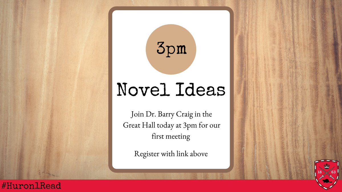 HuronLibrary's tweet photo. Novel Ideas, the #Huron1Read book club, meets today in the Great Hall at 3pm. Come join in the community conversation. Plus, every event attended is an entry to some amazing prize draws. Hope to see you there! #HuronU
Register at https://t.co/sEG9ff2O9E https://t.co/NQw0qEzK8G https://t.co/PDhsVuXQR8