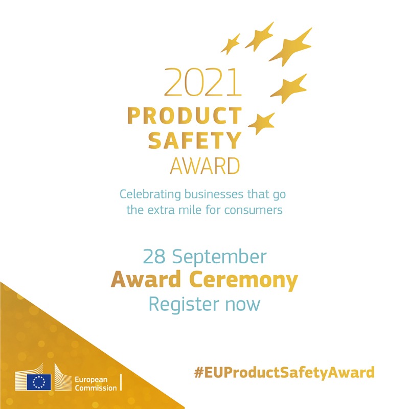 EU_Consumer's tweet photo. Book your spot now for the #EUProductSafetyAward 2021! Join us live online 28 September to see which EU companies, big &amp; small, win prizes for: 

➡️ protecting vulnerable consumers &amp; 
➡️ using technology to improve consumer safety