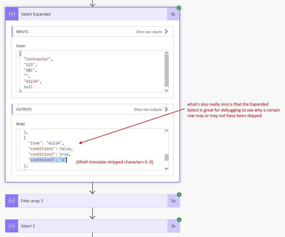 johnnliu's tweet photo. So this is #FlowNinja 124 
Expand the array to be filtered with the conditions as additional columns first.

Break the complex condition into different properties.  Way easier to test and tweak. https://t.co/XRccdYGkYm