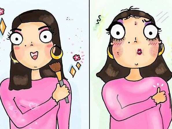 dua_hun's tweet photo. My makeup when     My makeup when
i do it for "fun"          i have to go out https://t.co/HjTv4agfKb