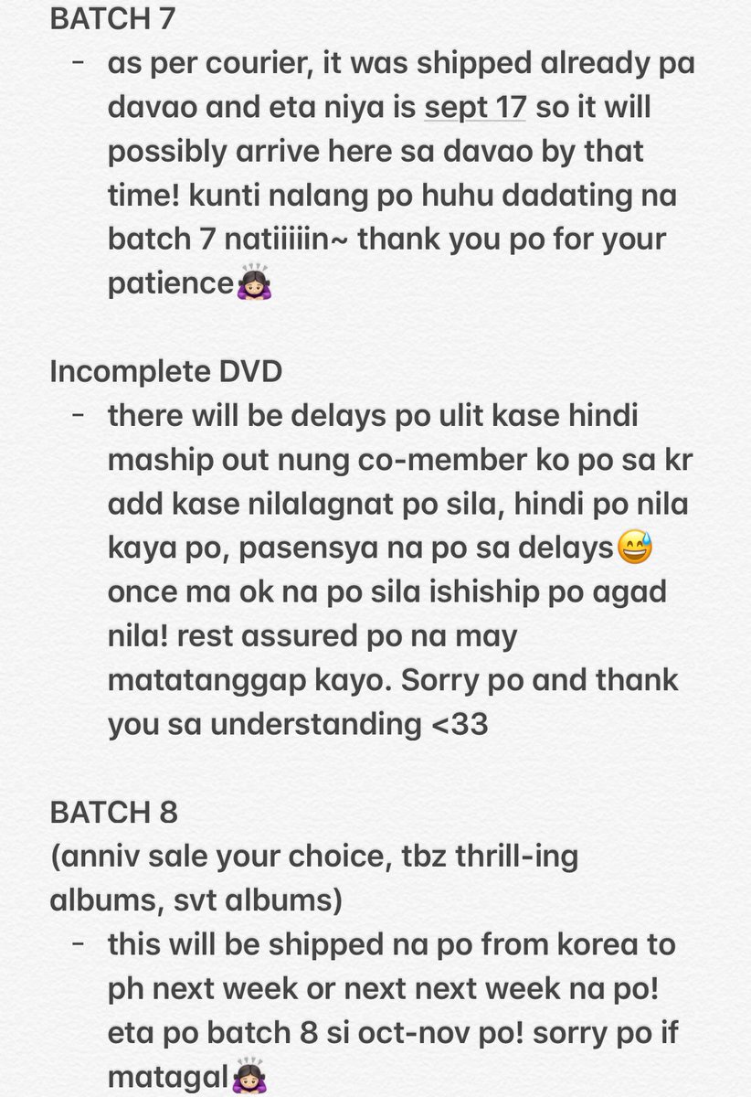 DAWNSHOP_PH's tweet photo. #DAWN_UPDATES
good evening! here’s the update for today po~ sorry if wala ako masyado updates and lapags😅 busy lang po sa school but our dms and emails are always open! don’t hesitate to message us po <33 thank you and goodnight🥰 https://t.co/Sny1NyAoVE