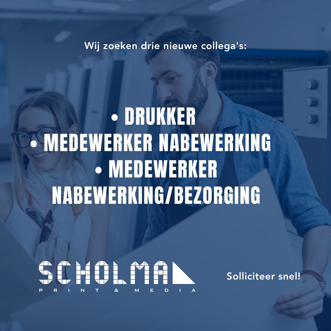 Wij zijn opzoek naar drie nieuwe collega's! Kijk voor meer informatie op bit.ly/vacatureseptem… 💼

#vacature #jobs #printing #drukwerk #drukkerij #vacaturealert