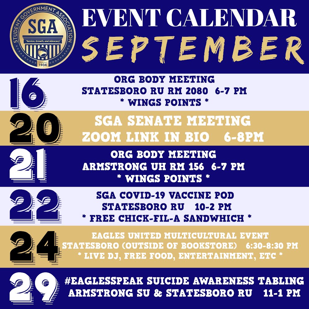 Happy Thursday, EAGLE Nation! Stay tuned for ALL of our upcoming events for the month of September!