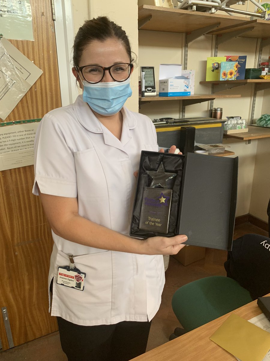 Do proud of our very own jo Ogden who has won the pride of Airedale trainee of the year award. Nominated by her therapy orthopaedic team . Fantastic role model #AHPSupportworkforce