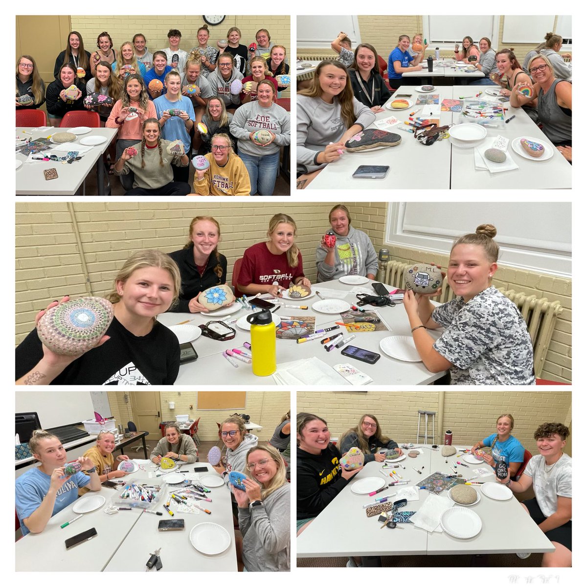 Thanks to ⁦@indianajodes⁩ for helping us discover some inner peace tonight while painting rocks with artwork and messages that are important to each of us. We have so many talented ‘artists’ on our team!! #StrongerTogether