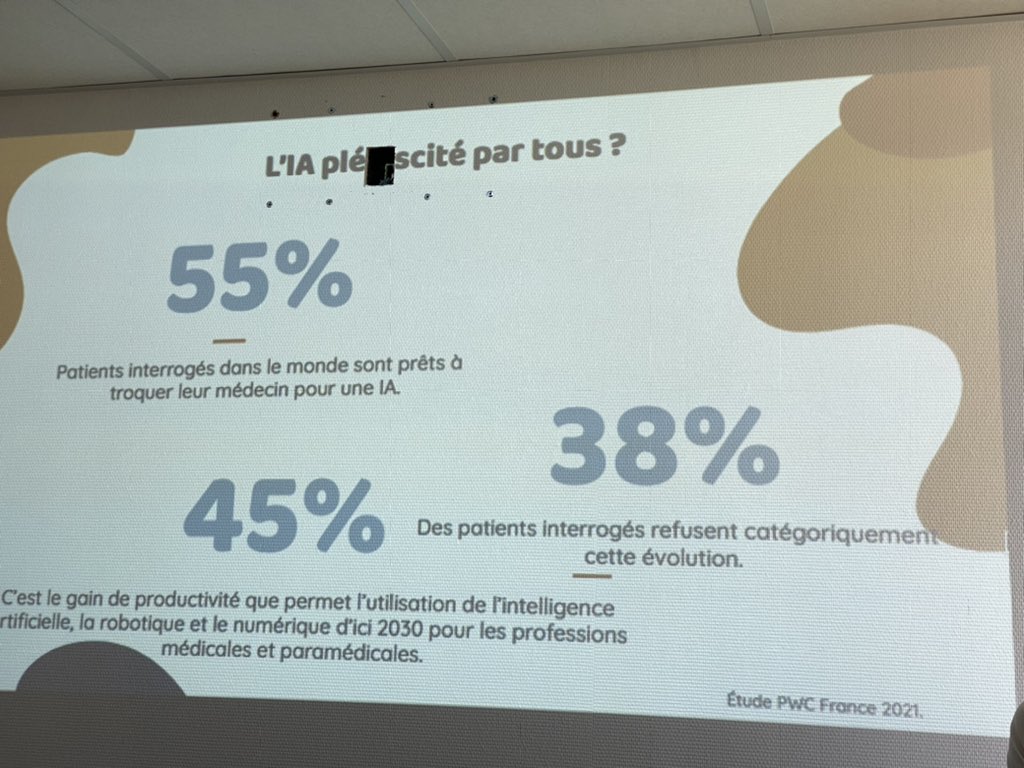 VincentMontet's tweet photo. #IAvotresante #masterclass #TransfoNum #mbadmb et vous prêt à changer votre médecin pour une iA ?  @MBADMB @EFAP_ @HUBInstitute https://t.co/CIwmhx1GiS