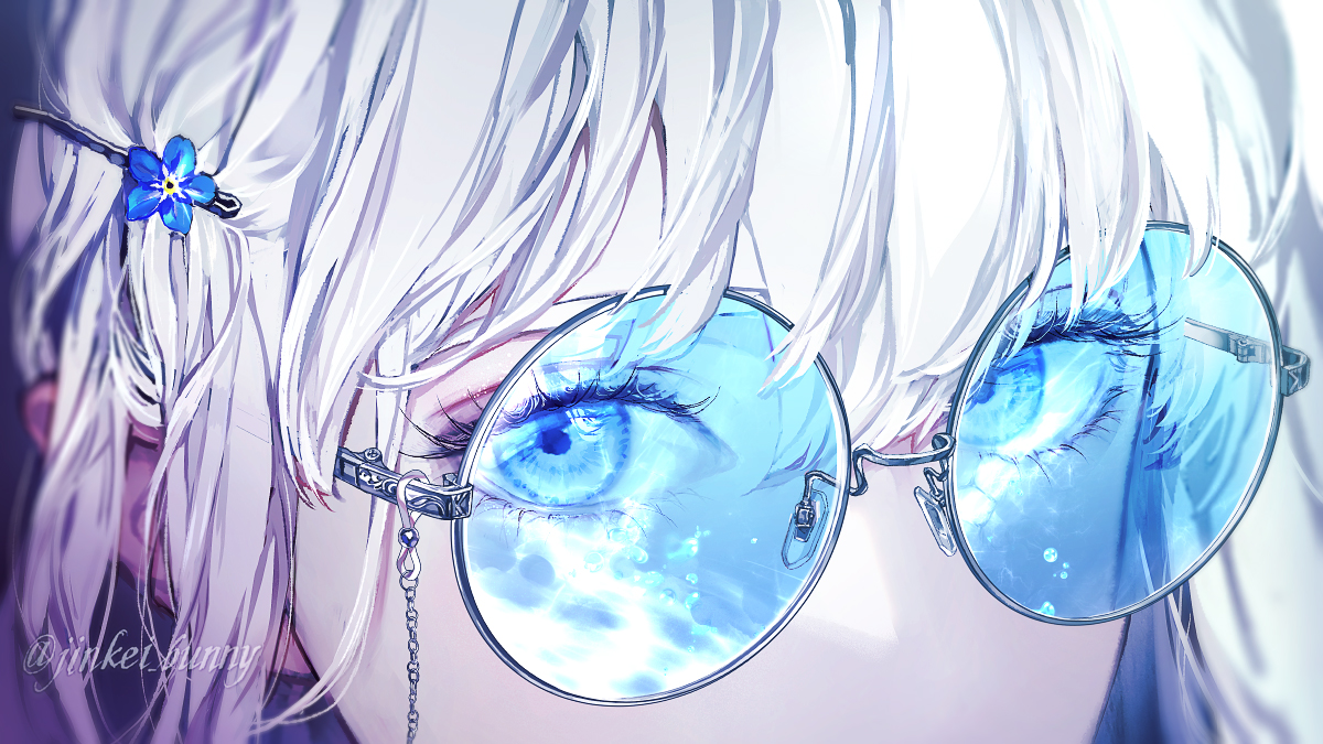 solo sunglasses 1girl eye focus white hair close-up bangs  illustration images