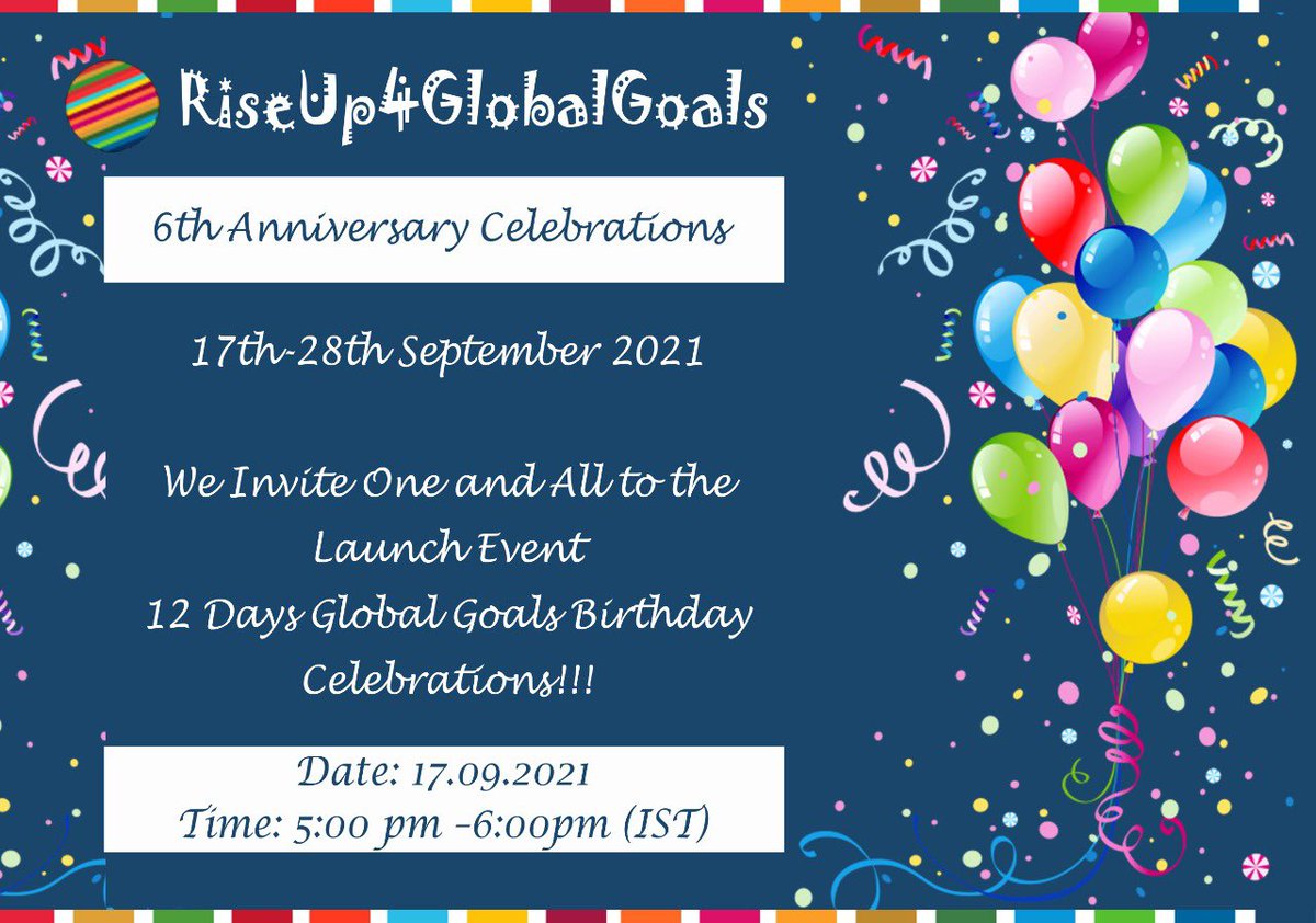 Birthday Invite! #SDGsGoalkeepers #SDGsAmbassadors
6th SDGS Anniversary Celebrations 17th-28th Sept2021 
LaunchEvent on 17.09.2021 at 5:00pm (IST) 
Joining Link: bit.ly/3nGfmMP <a href="/SDGaction/">UN SDG Action Campaign</a> <a href="/AdamRogers2030/">Adam Rogers</a> #TurnItAround <a href="/pkdhillon08/">ParamjeetKaurDhillon</a> <a href="/charuchhabra2/">Dr. Charu Chhabra</a> <a href="/banaqvi/">علی امامِ منستُ منم غلامِ علی</a> <a href="/RitaSingh0210/">Rita Singh</a>