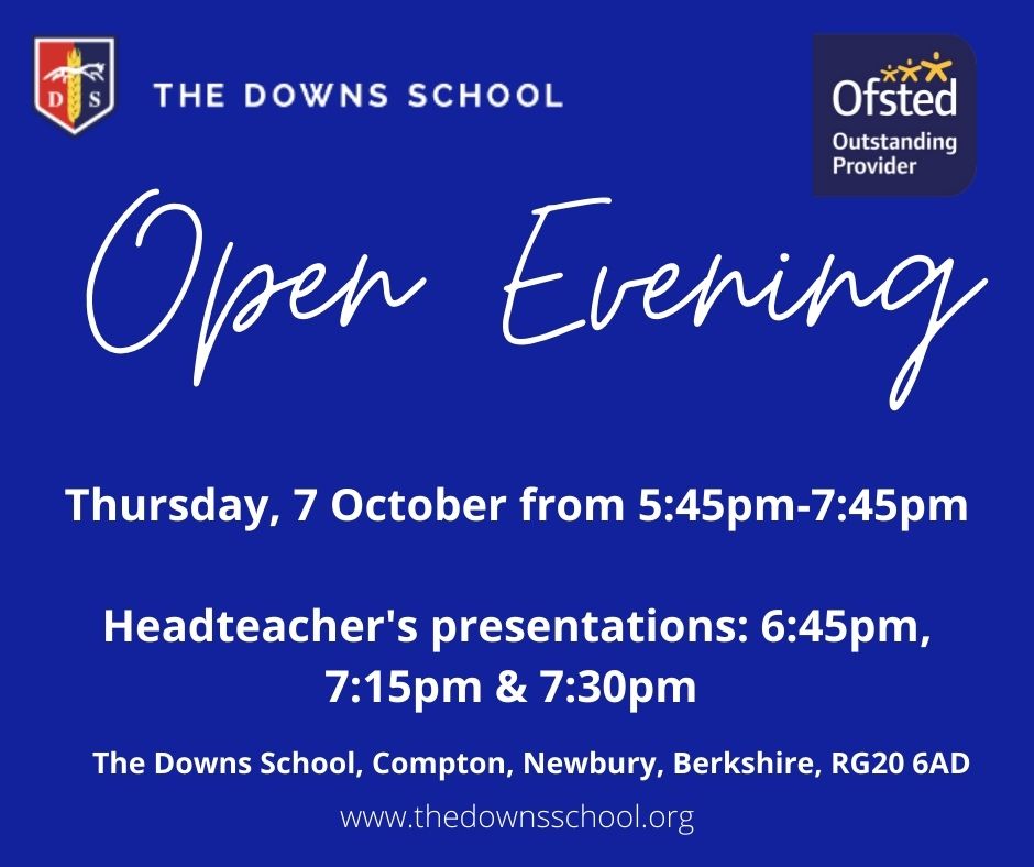 Please find below revised timings for our October Open Evening to allow more visitors to safely visit the school. For more information, please visit thedownsschool.org/1804/join-us-a…