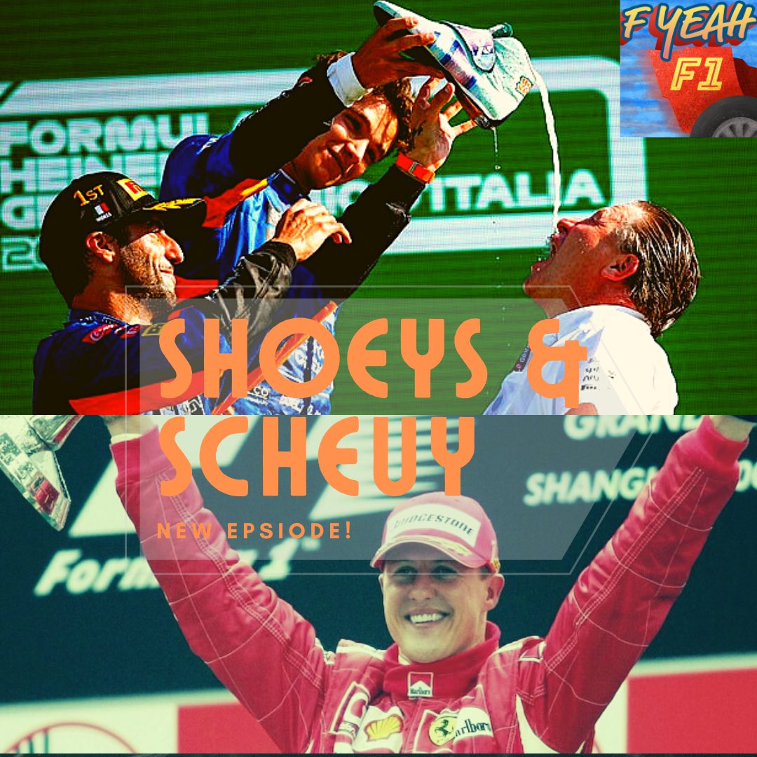 FYeahF1Pod's tweet photo. New episode! It’s shoeys and Schuey! 

We recap the wild Italian Grand Prix from last Sunday as our two McLaren boys ascended, and we also checked out the new Schumacher documentary on @Netflix. https://t.co/FJ76uczFYE