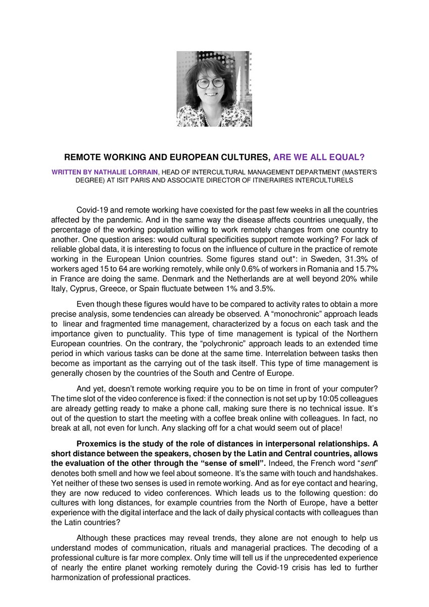 iinterculturels's tweet photo. 💻 (EN) - Remote working, are we all equal ? 💻

This article, written by Nathalie Lorrain in July 2020 in the magazine Forbes was a great success

Itinéraires Interculturels and ISIT showed their combined expertise on this translation

Translation : Yan Obame and Cécile Mayeres https://t.co/TIOpcBF74k