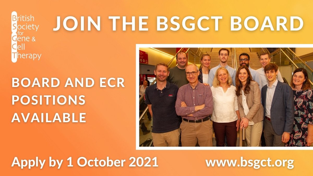 Just 2 weeks left to get your applications in to join the BSGCT board. Build on your network, develop your career and support the #GeneTherapy and #CellTherapy community! Board and #ECR positions available. bsgct.org/About/Board.as…
