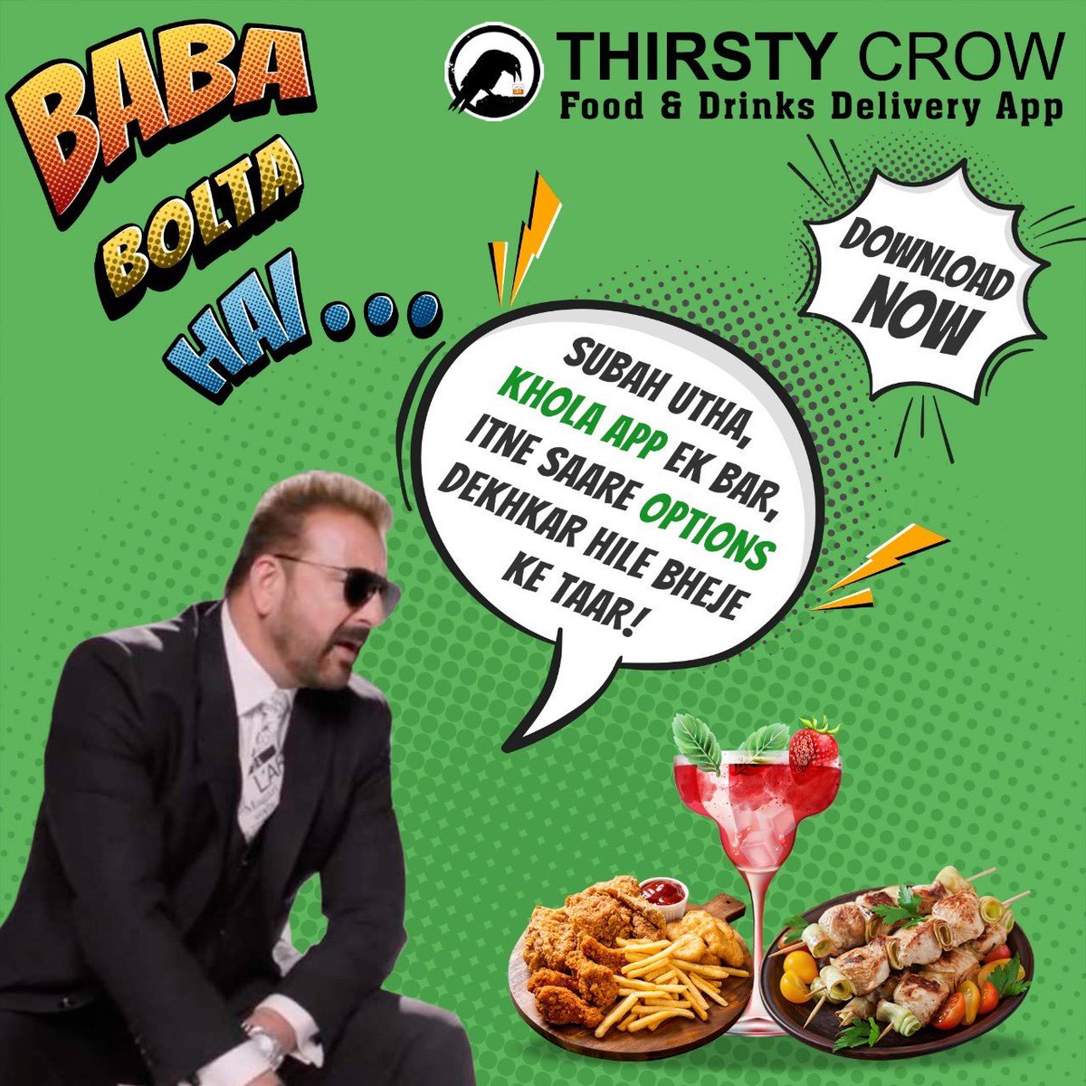 thirstycrowapp's tweet photo. Baba Bolta Hai use code “TC65%OFF” and enjoy amazing discounts on all your food orders, Order Today!

Stay Home, Stay Safe and Download the Thirsty Crow App NOW and Order Your Favourite Food &amp; Drinks.

#stayhome #staysafe #vocal4local #bababoltahai #brandambassador #thirstycrow https://t.co/YkSGNLhGQv