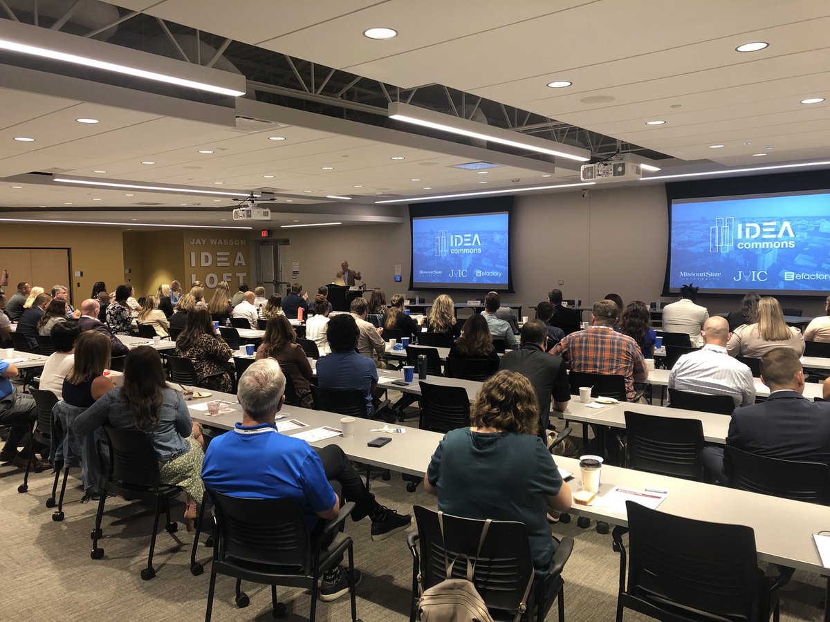 A_D_Kunkel's tweet photo. Tremendous opportunity to host this powerhouse of #SGF community leaders at @efactorySGF in the Idea Loft to hear about @MissouriState and #innovation and #entrepreneurship. #CLV2021 #CLVinSGF @JVIC_MSU #IDEAcommons https://t.co/gmVxmg9THS