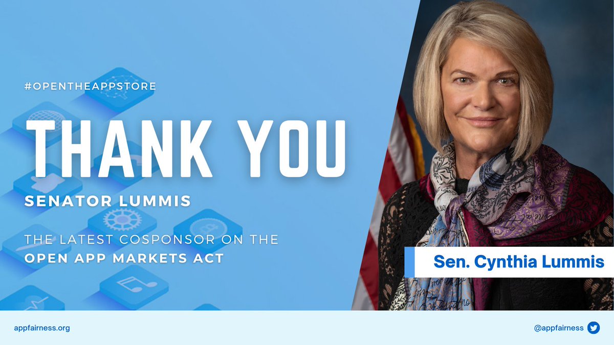 appfairness's tweet photo. JUST IN: @SenLummis is the latest cosponsor on the #OpenAppMarketsAct. Thank you Senator for championing a freer and more competitive digital economy! #OpentheAppStore https://t.co/Abs6PXdR9t