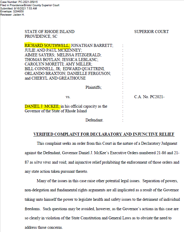 RICenterFreedom's tweet photo. BREAKING NEWS ... LAWSUIT ... Parents have had enough. 

Parent group files LAWSUIT against Governor McKee for executive overreach re. emergency declaration and school mask mandate ... 

Exclusive interview with the LEAD PLAINTIFF coming soon ... only on #InTheDugout https://t.co/YUqFmMey26