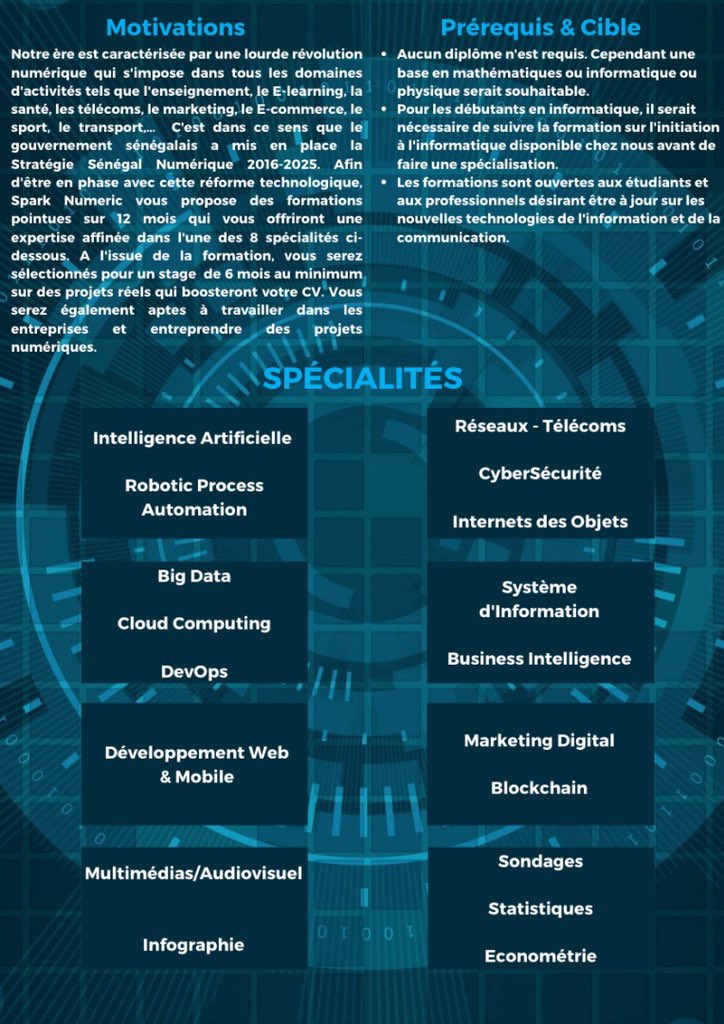 SparkNumeric's tweet photo. Notre ère est caractérisée par une lourde révolution numérique qui s'impose dans tous les domaines d'activités tels que l'enseignement, le E-learning, la santé, les télécoms, le marketing, le E-commerce, le sport, le transport,…👇🏾 https://t.co/gP9TglKWas