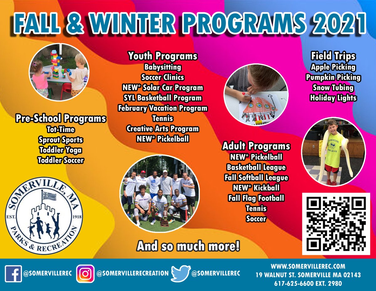 Fall Programs are now available on our website for registration! You can also register for Intramural Flag Football and Volleyball on our website! somervillerec.com