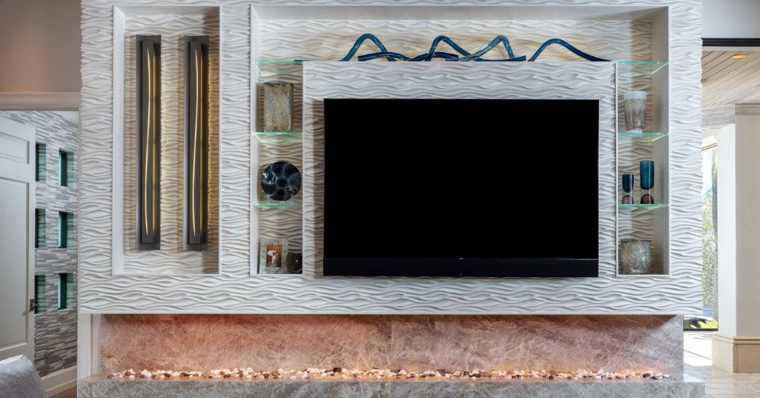 collins_dupont's tweet image. This custom entertainment center features a textured wall treatment, fire feature and built-in glass shelving designed by Lana Knapp. Beautiful to look at and wonderfully functional, it&apos;s the perfect focal point of this living space. Swipe to see the original CAD drawing.
 #CDDG
