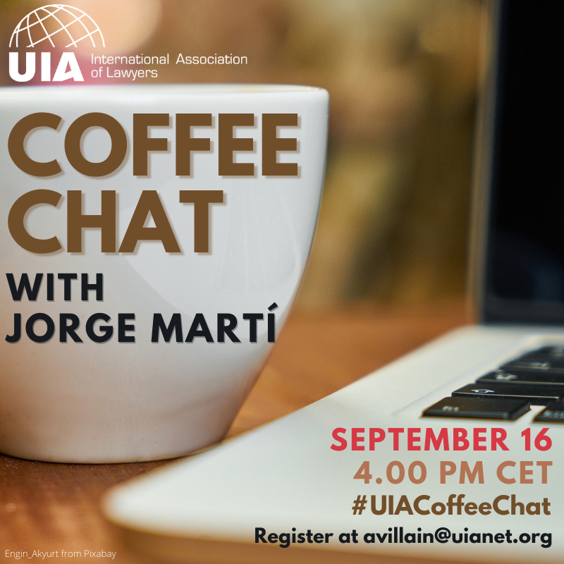 UnionIntAvocats's tweet photo. Our #UIACoffeeChat in English will begin in 30 minutes!
This session is led by Jorge Martí, President of the UIA.
=> 4 pm CET.

#UIA4Lawyers #UIAEvents #CoffeeBreak #Exchange #Friendship #UIA https://t.co/gNlNLGyxXn
