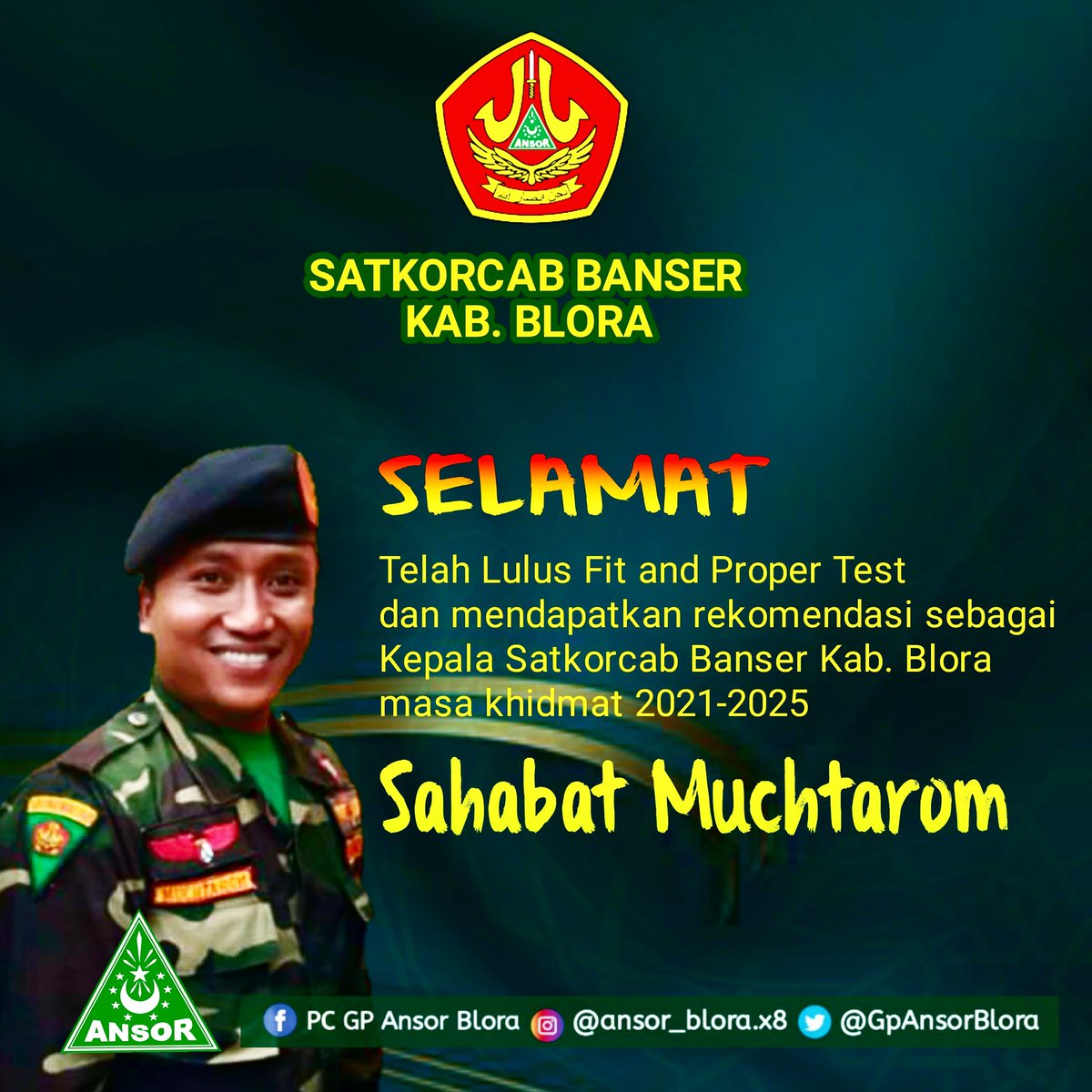 Selamat Berkhidmat sahabat <a href="/BanserBlora_X8/">Satkorcab Banser Blora</a> <a href="/ansor_blora_x8/">Gp Ansor Blora</a>