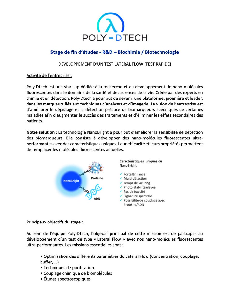 PolyDtech's tweet photo. 📢👋STAGE - R&amp;D - Biochimie / Biotechnologie👋📢

Nous proposons au sein de Poly-Dtech : 
Un stage pour développer un test Lateral Flow (Test Rapide)

#PolyDtech #Nanoparticles #Detection #Biochimie #Biotechnologie

https://t.co/THuJcVHWZC ou contact@poly-dtech.com https://t.co/8SvZWO6V2I