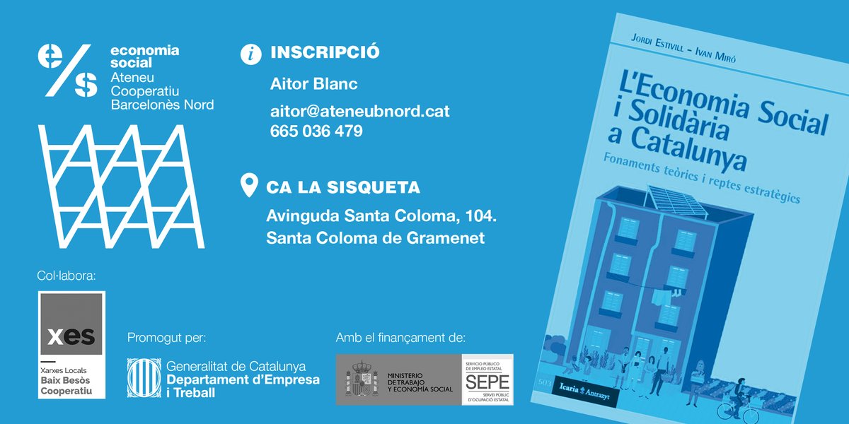 AteneuBNord's tweet image. #Activitat 📖 Presentem el llibre "L'Economia social i solidària a Catalunya" amb @ivan_sants.

🔊Presentarem la Diada del Cooperativisme del Barcelonès Nord 

Quan? 📆 Dimarts 28 de setembre, a les 18.30h
On? 🔴 @calasisqueta 

+ info i inscripcions ▶️ tuit.cat/K70bj