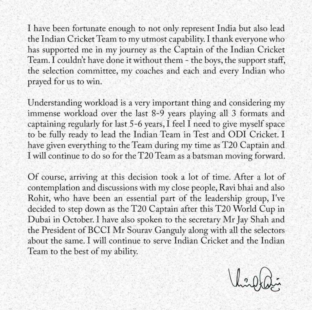 Virat Kohli Statement